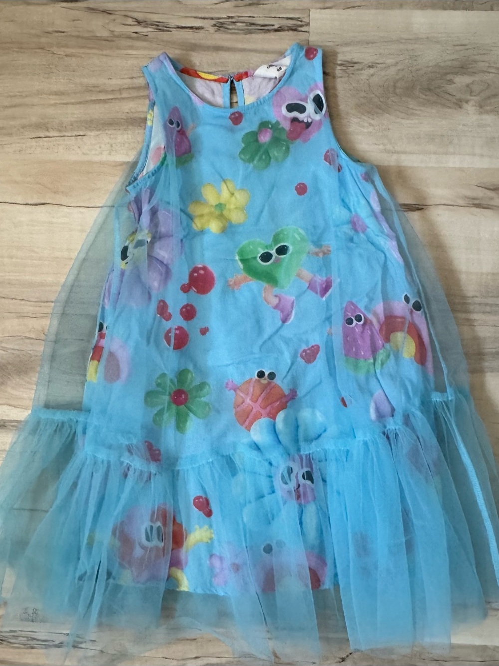 H&M Light Blue Tulle Dress with Multicolor Cartoon Prints